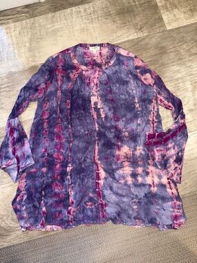 Umgee Purple & Pink Tie-Dye Crinkle Blouse